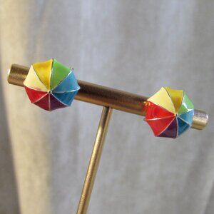 Whimsical Rainbow Umbrella Earrings with Handle Backs